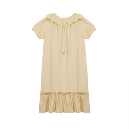 Ruffled Shortsleeve Dress-Cream