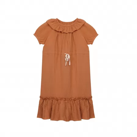 Ruffled Shortsleeve Dress-Orange